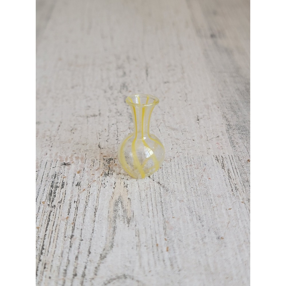 Vintage mini yellow striped vase art furniture dollhouse accessory figure